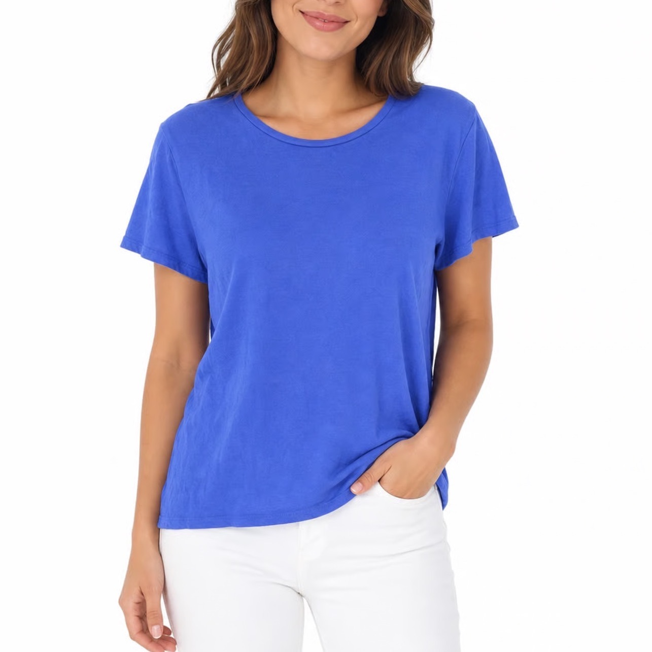 Calvin Klein Womens Super Soft Butter Tee Royal Blue Crewneck T-Shirt L